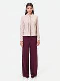 Camicia tortora beige in georgette con pieghe sovrapposte