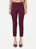 Pantalone bordeaux cropped con bottoni al fondo