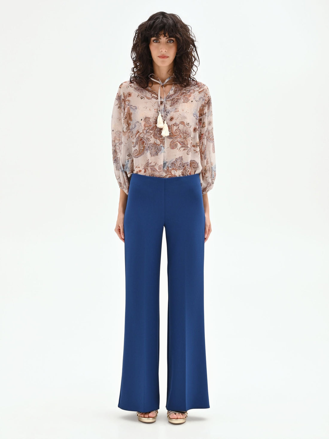 Pantalone palazzo blu brillante