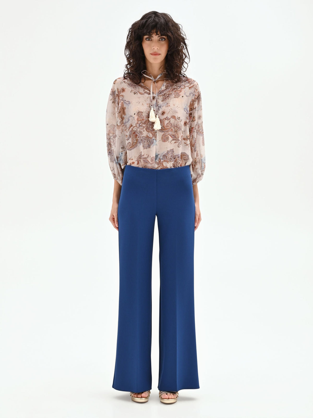 Pantalone palazzo blu brillante