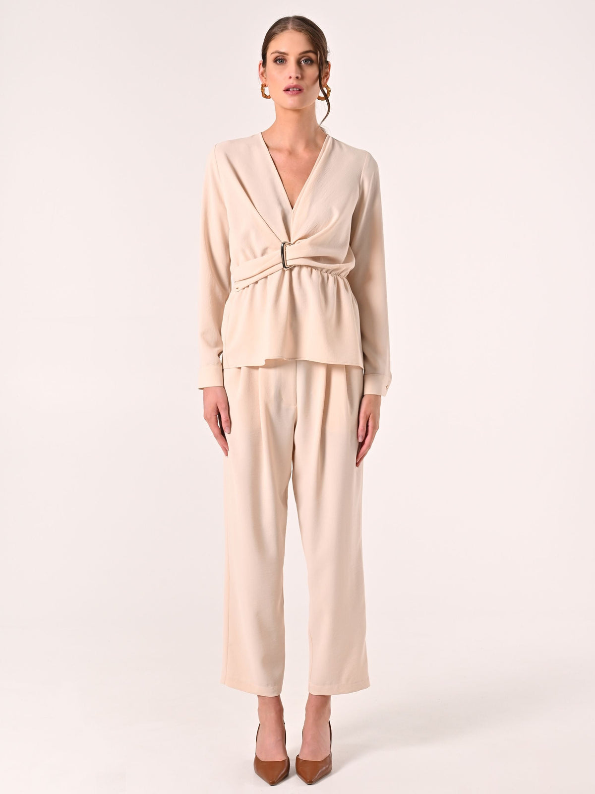 Blusa Beige effetto Goffrato