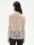 Camicia in pizzo panna con collo lavallière