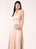 Abito Lungo in Raso Beige Chiaro