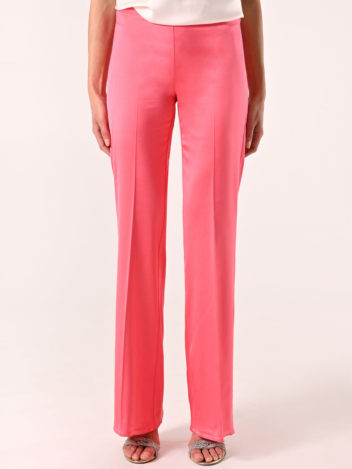 Pantaloni in Raso di Viscosa Rosa Camelia