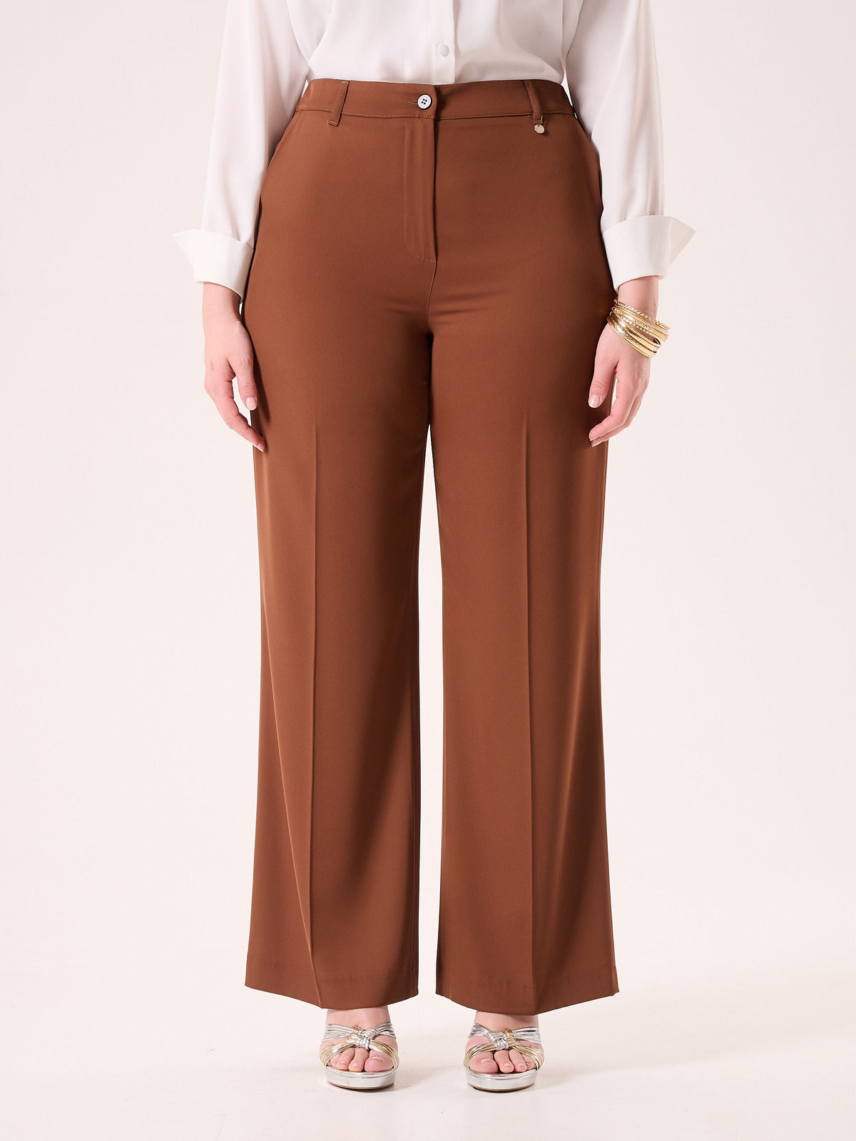 Pantaloni Curvy Ampi Marrone Cioccolato
