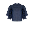 Camicia con maniche a sbuffo in denim blu scuro
