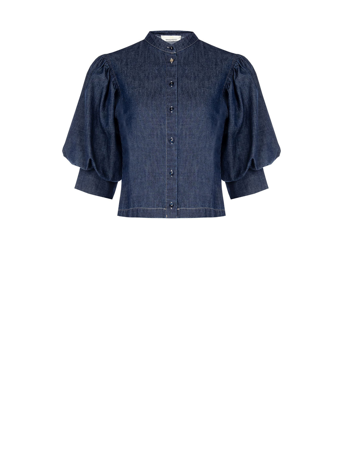 Camicia con maniche a sbuffo in denim blu scuro