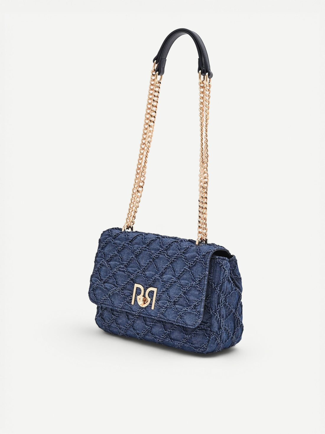 Borsa a tracolla blu in tessuto jeans matelassé