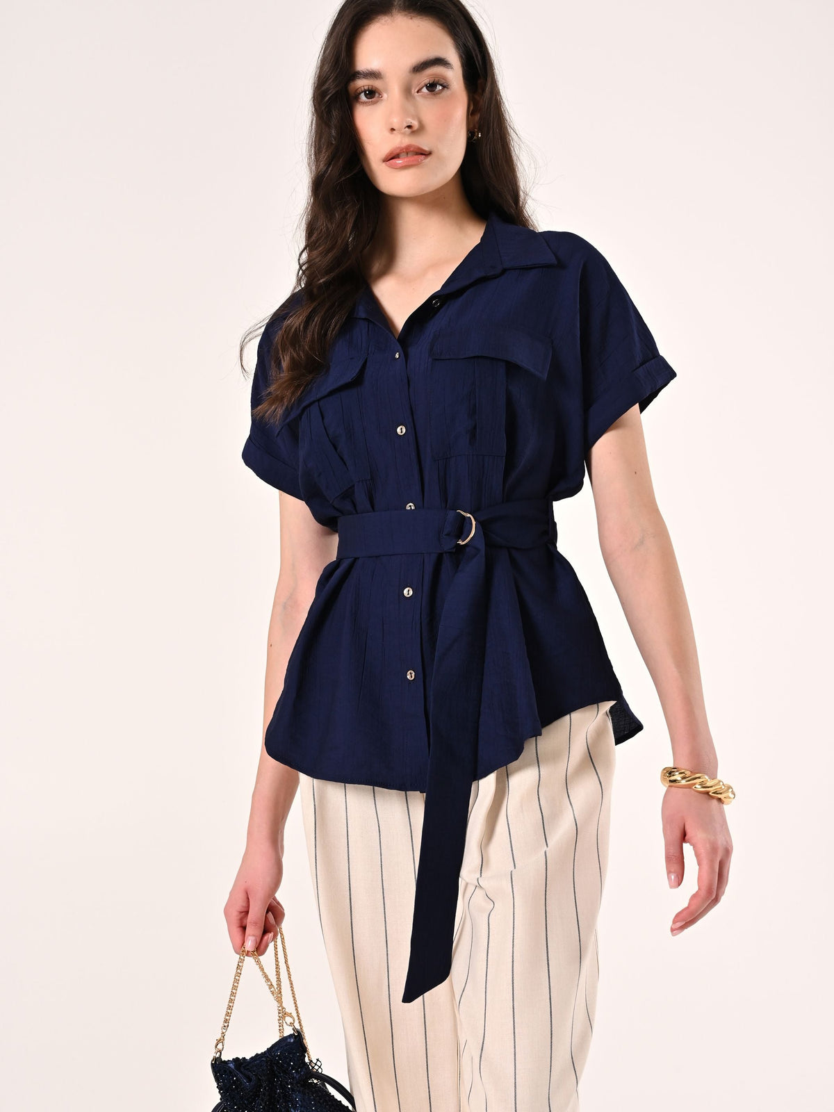 Camicia Blu effetto Goffrato