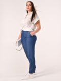 Pantaloni Curvy in Chambray con Strass