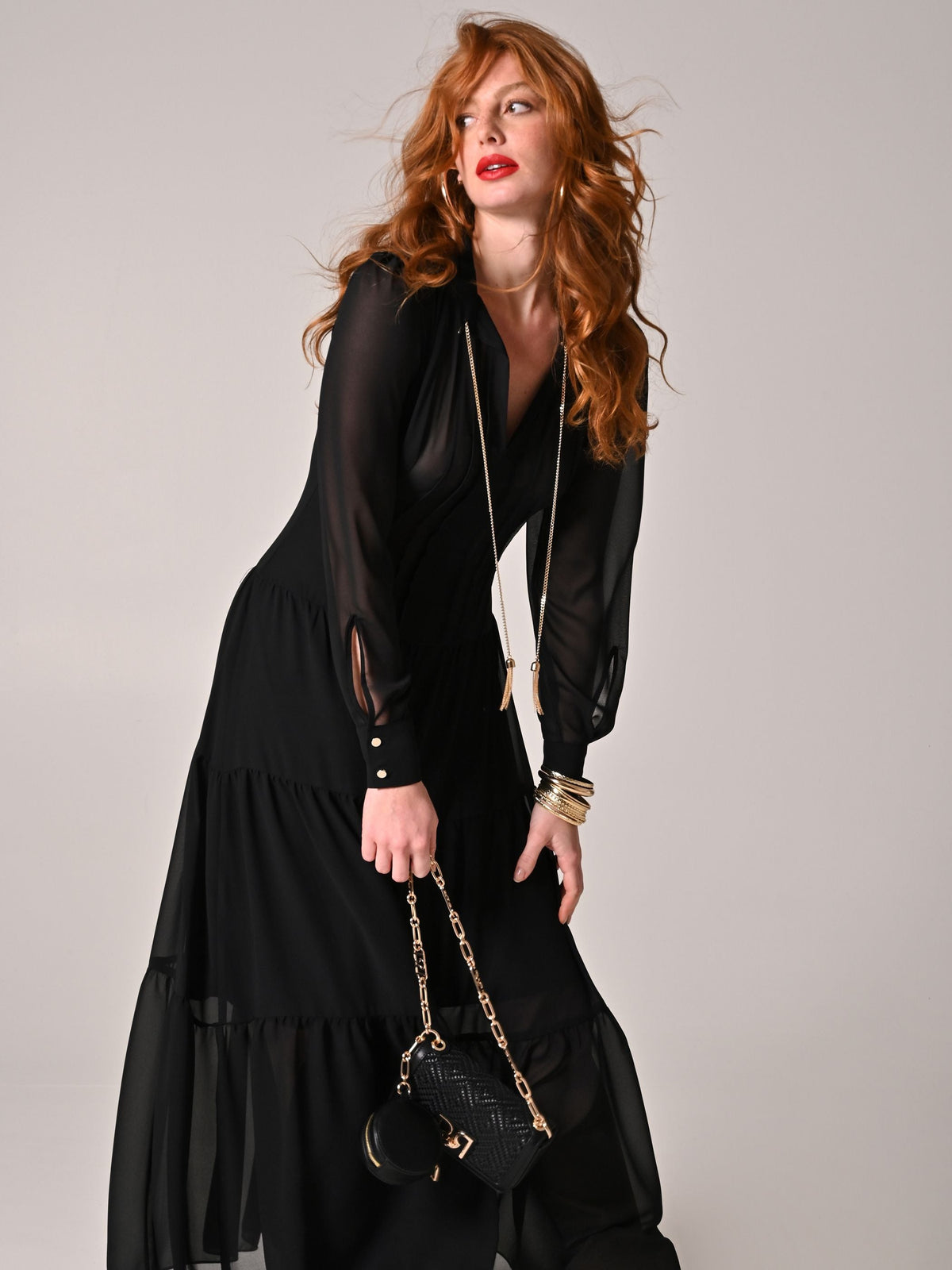 Maxi Abito in Crepe Georgette Nero