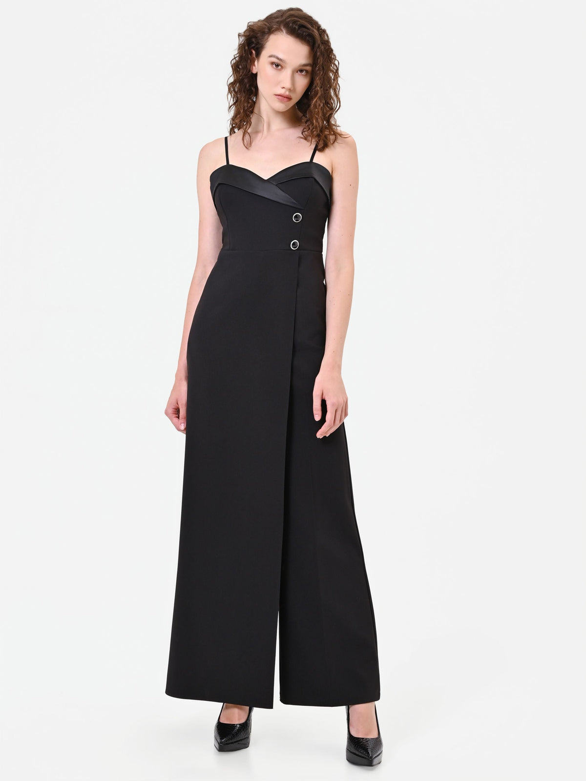 Tuta bustier nera con rever lucido