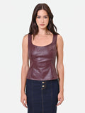 Top bordeaux rosso in similpelle con disegno paisley