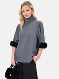 Maglia in viscosa grigio scuro con polsi effetto pelliccia