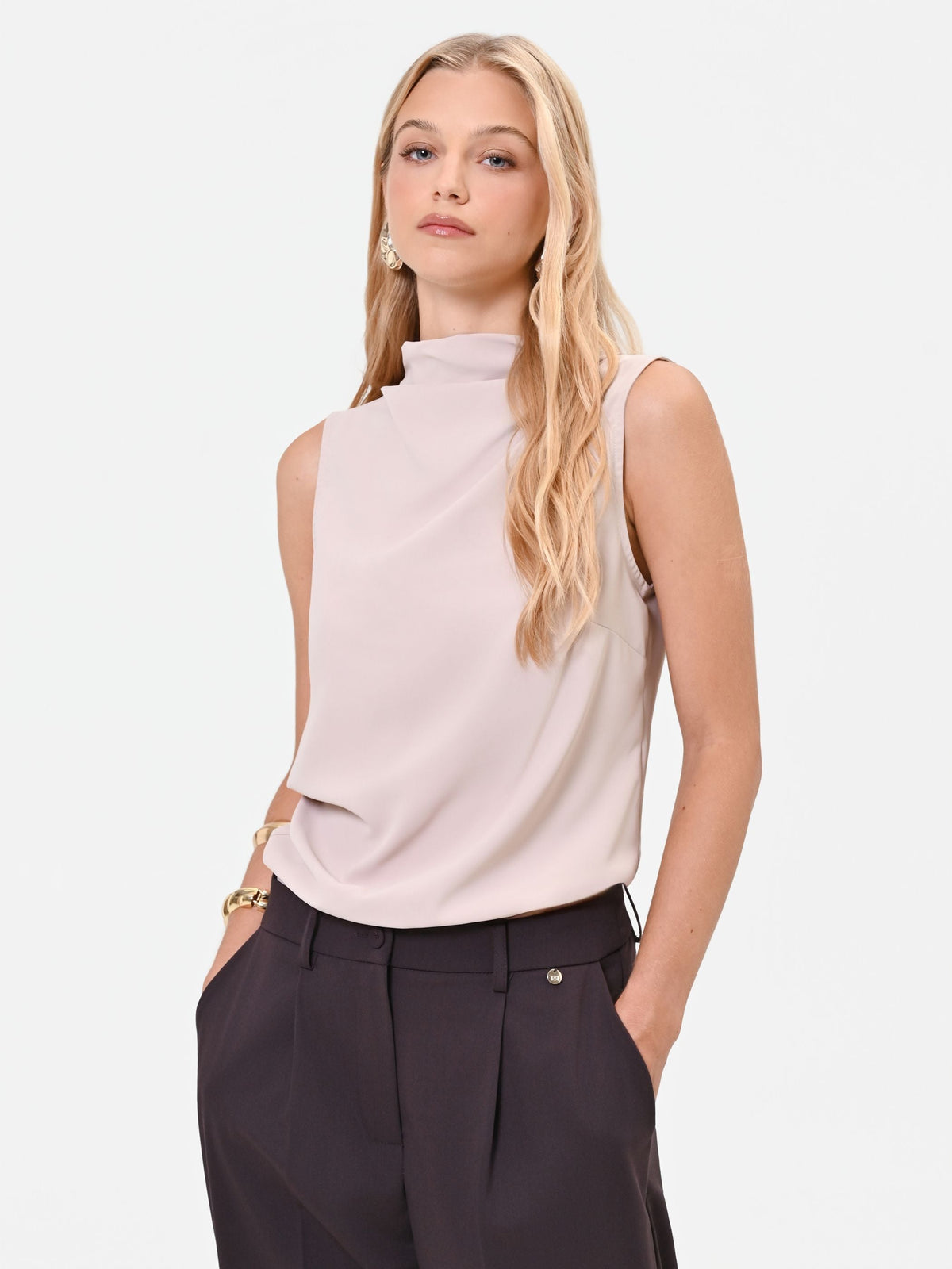 Top asimmetrico drappeggiato tortora beige