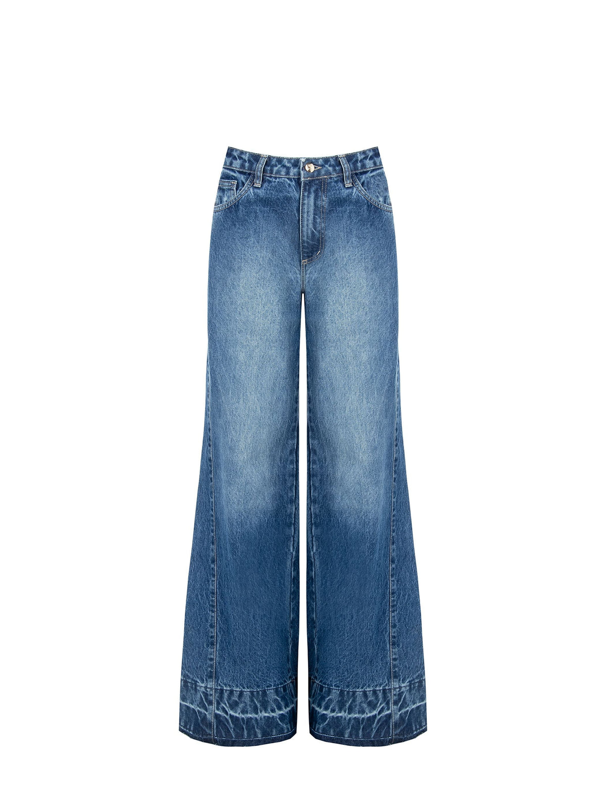 Jeans azzurri a gamba larga con risvolto