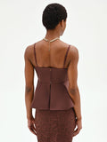 Top bustier in cotone color cioccolato con baschina