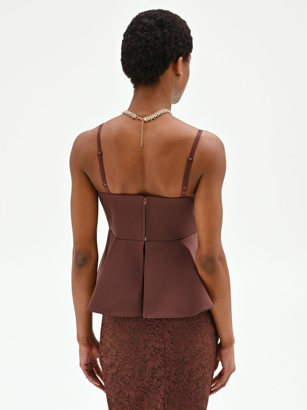 Top bustier in cotone color cioccolato con baschina