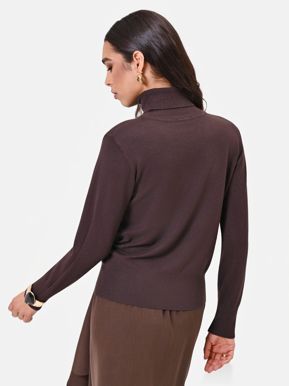 Maglia a dolcevita in viscosa marrone moro