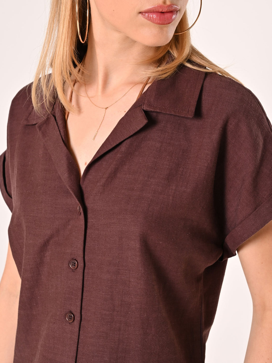 Camicia Boxy Marrone Cioccolato in Lino Cotone