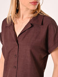Camicia Boxy Marrone Cioccolato in Lino Cotone