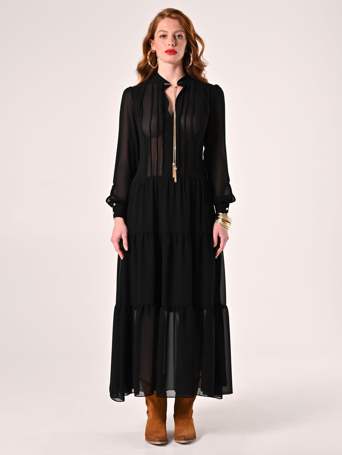 Maxi Abito in Crepe Georgette Nero