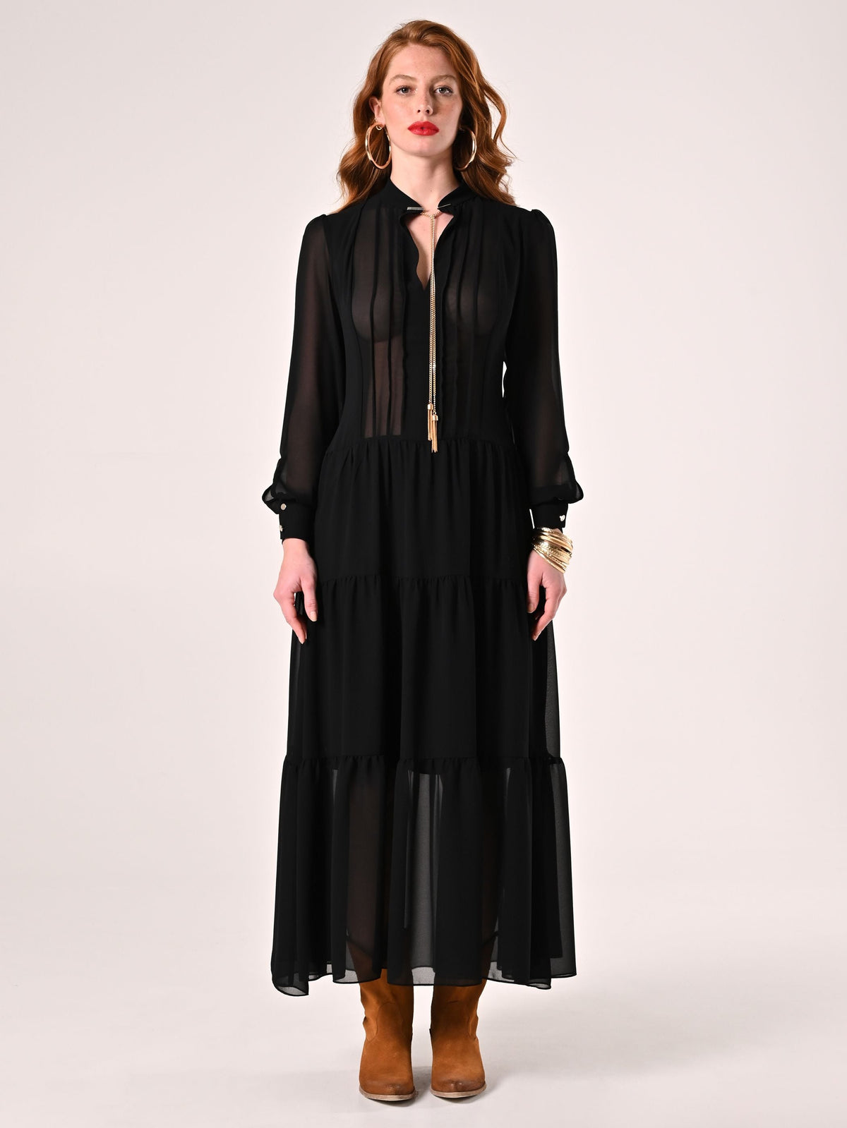 Maxi Abito in Crepe Georgette Nero