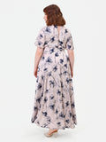 Abito Curvy  lungo a fiori blu navy in raso