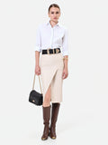 Gonna a tubino tortora beige con spacco asimmetrico