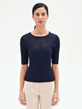Maglia blu navy a costine con gioco di trasparenze