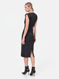Abito tubino nero con drappeggio in tessuto jacquard