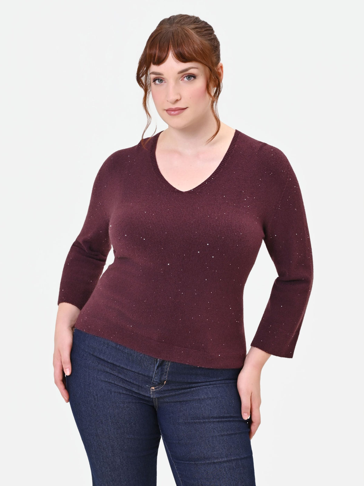 Maglia Curvy bordeaux rosso con punti luce