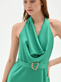 Abito lungo prato verde con scollo all'americana