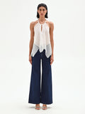 Top panna bianco con scollo all'americana