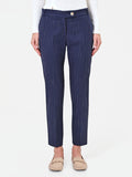 Pantalone in misto viscosa blu navy gessato