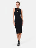 Abito tubino in maglia di viscosa nero con cut-out