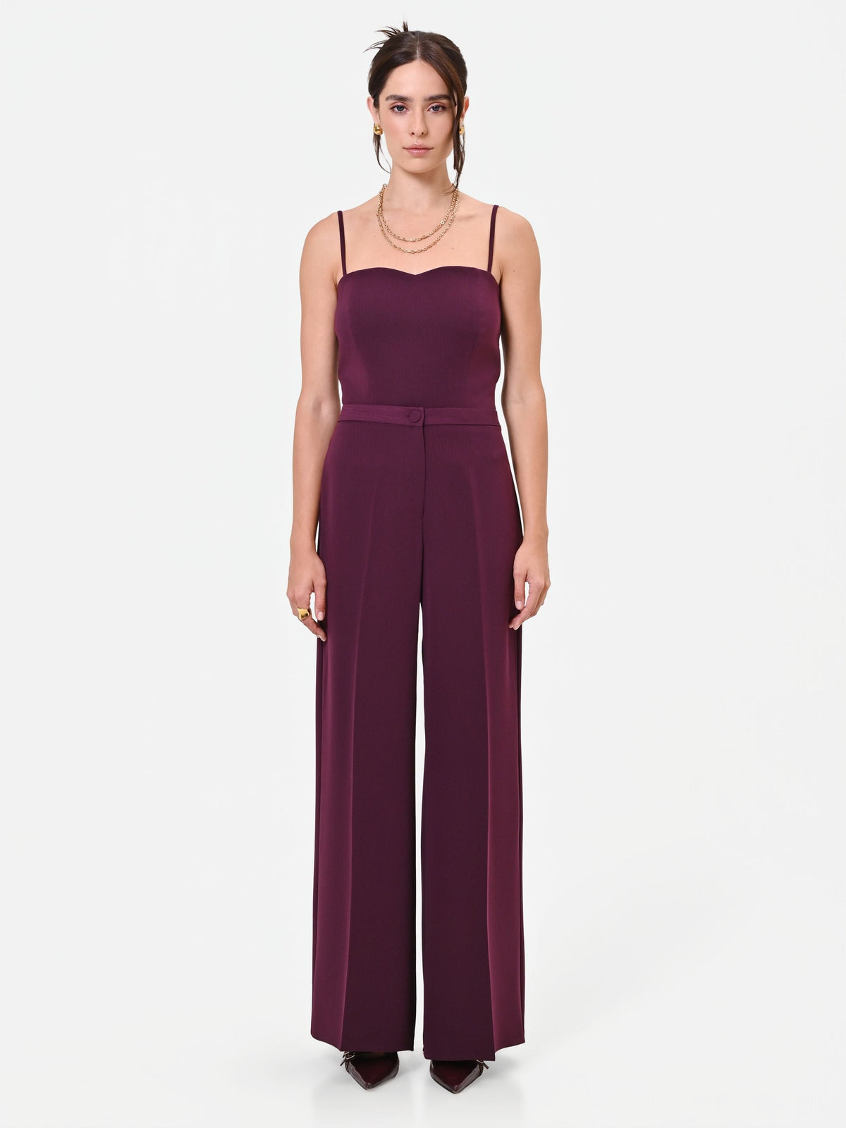 Pantalone Studio  palazzo bordeaux in crepe gessato