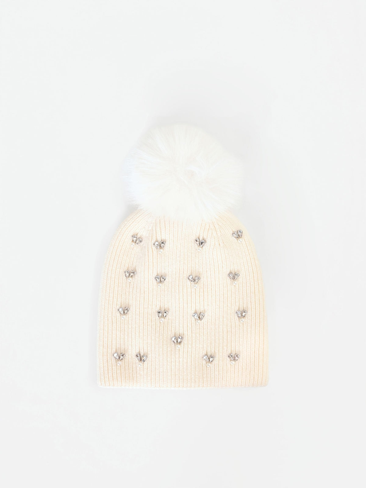Cappellino bianco con cristalli e pompon