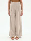 Pantalone palazzo beige gessato con punti luce