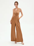 Tuta intera marrone bronzo con pantalone a palazzo