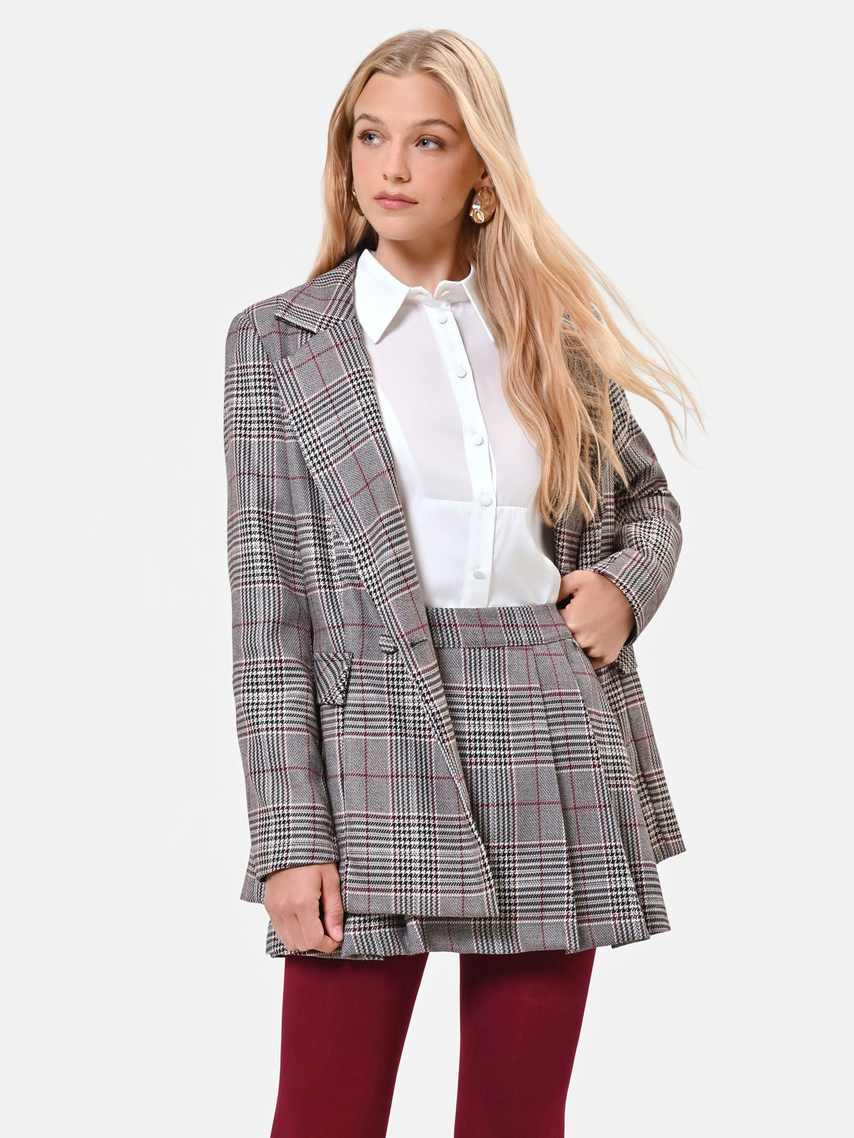Skort principe di galles tortora e beige in poliviscosa