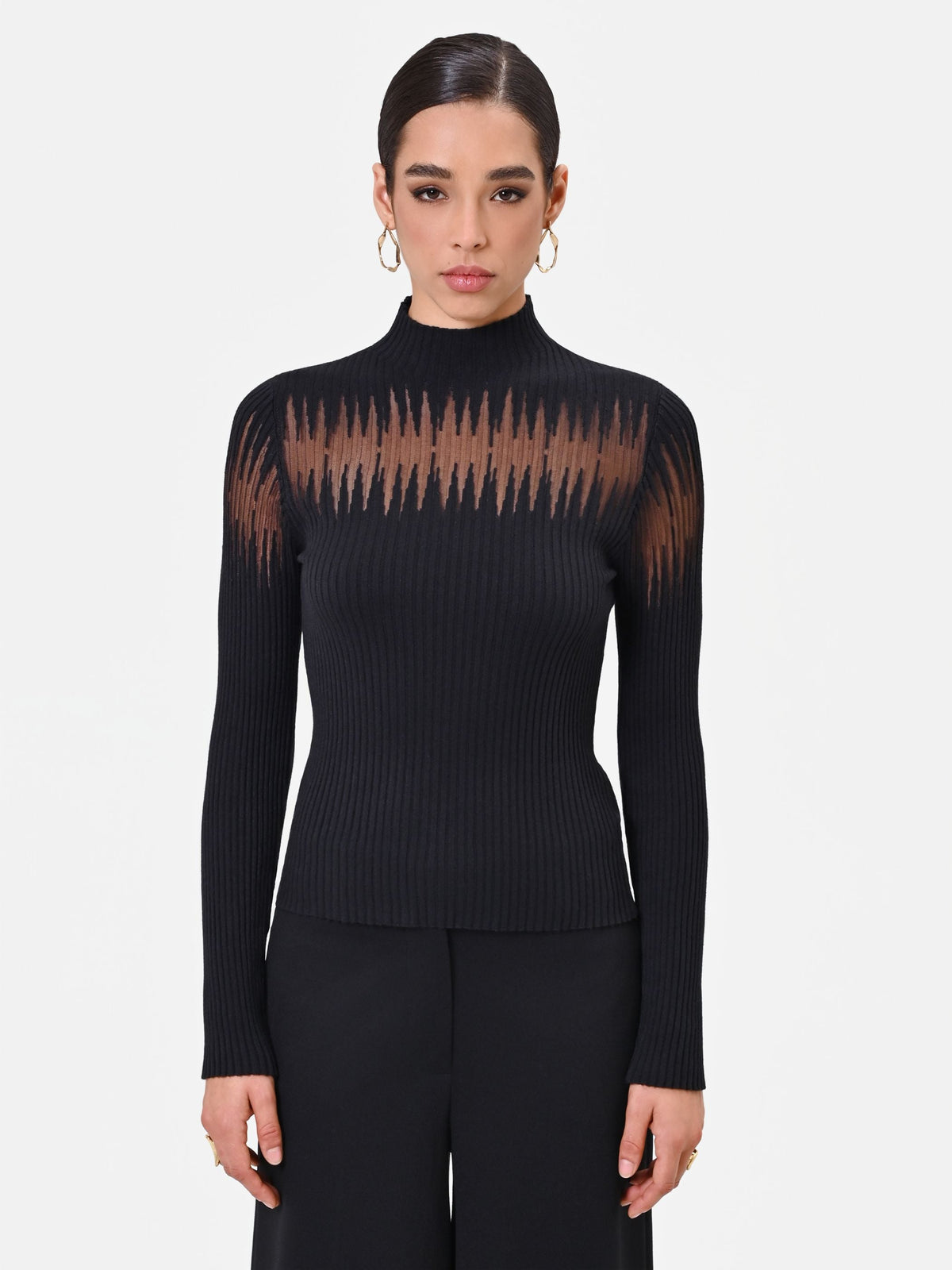 Maglia in viscosa nera con inserto semitrasparente