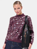 Maglia in viscosa bordeaux con paillettes