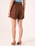 Shorts Marroni in Lino Viscosa