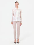 Camicia in pizzo panna bianco con fiocco al collo