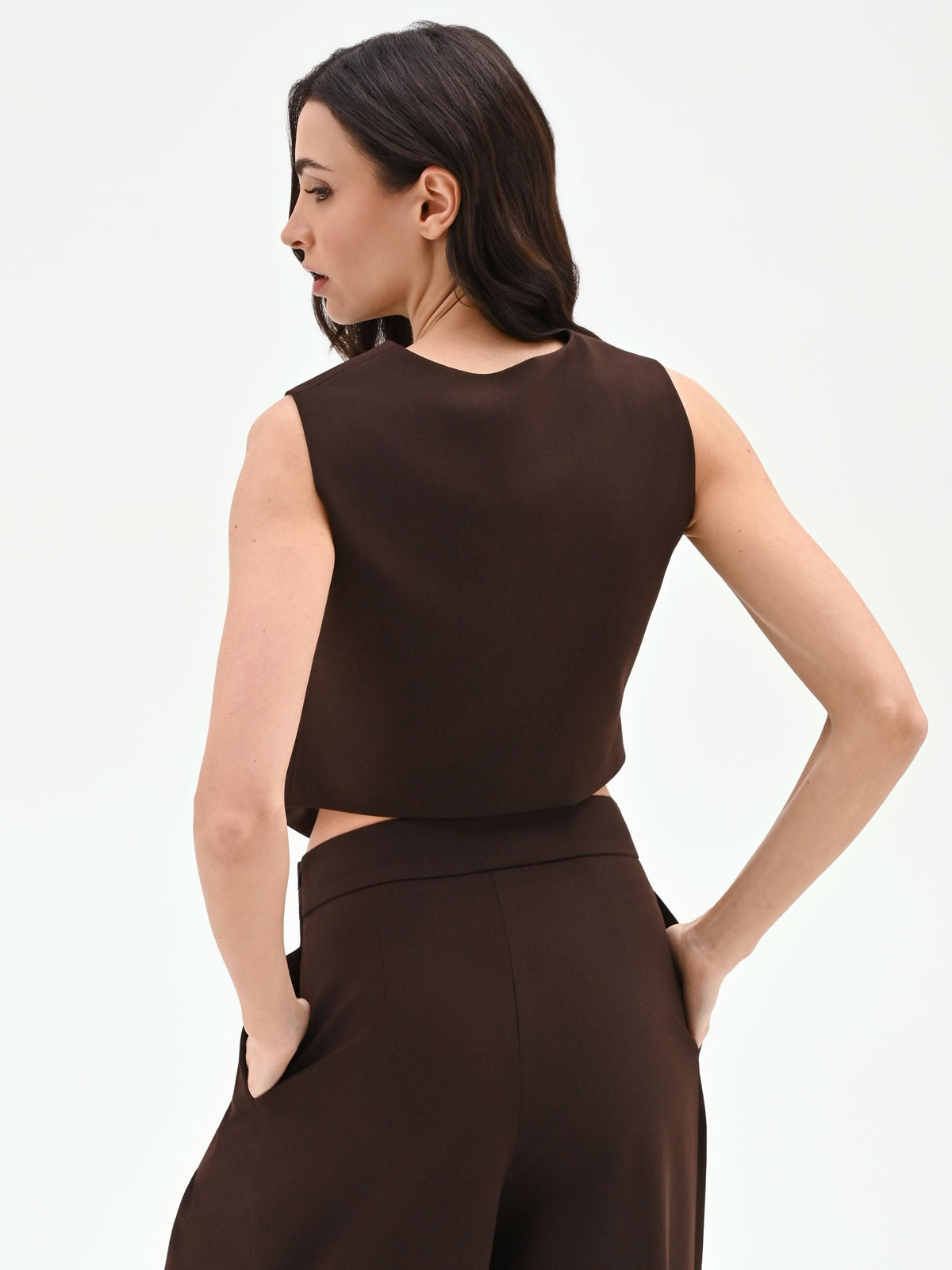 Gilet cropped moro marrone