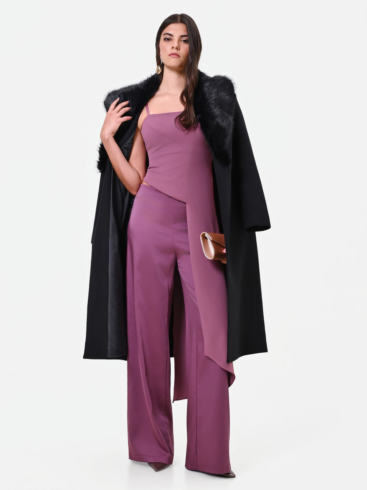 Pantalone palazzo in raso rosa antico Giorgia Palmas X Rinascimento