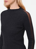 Maglia nera a coste con collo a lupetto in misto viscosa