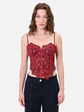 Top bustier bordeaux in pizzo floreale