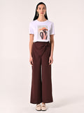 Pantaloni Marrone Cioccolato con Nodo effetto Goffrato